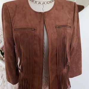 BCBGMAXAZRIA Reiss Sueded Fringe Jacket